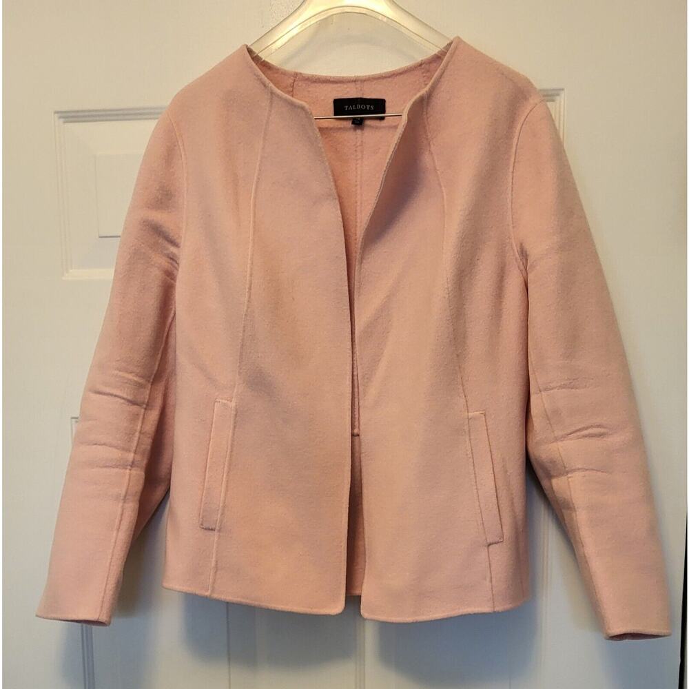 Talbots Womens Jacket Size XL Light Pink Merino Wool Open Front Blazer